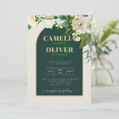 Invitation Forêt Vert Or Roses blanches Mariage d'hiver (Debout devant)