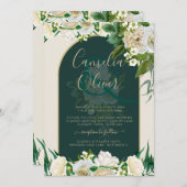 Invitation Forêt Vert Or Roses blanches Mariage d'hiver (Devant / Derrière)