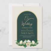 Invitation Forêt Vert Or Roses blanches Mariage d'hiver (Devant)