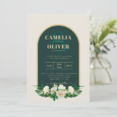 Invitation Forêt Vert Or Roses blanches Mariage d'hiver (Debout devant)