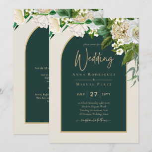 Invitation Forêt Vert Or Roses blanches Mariage d'hiver