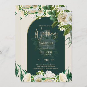 Invitation Forêt Vert Or Roses blanches Mariage d'hiver