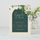 Invitation Forêt Vert Or Roses blanches Mariage d'hiver (Debout devant)