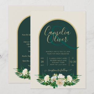 Invitation Forêt Vert Or Roses blanches Mariage d'hiver