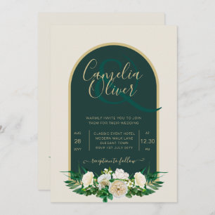 Invitation Forêt Vert Or Roses blanches Mariage d'hiver
