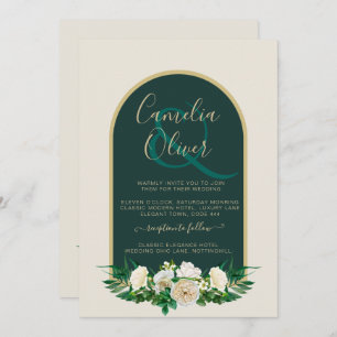 Invitation Forêt Vert Or Roses blanches Mariage d'hiver