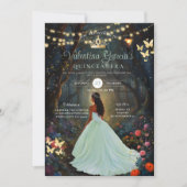 Invitation Forêt Vert Quinceañera 15 Anos Fleurs Or (Devant)