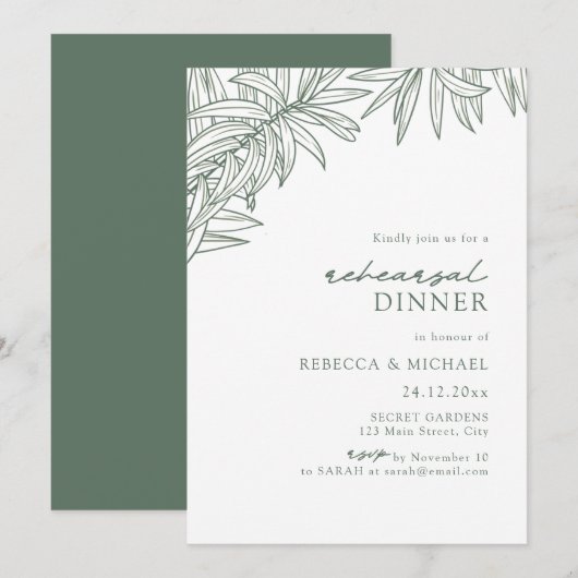 Invitation Forêt Vert Simple Répétition Botanique Dîner (Devant / Derrière)
