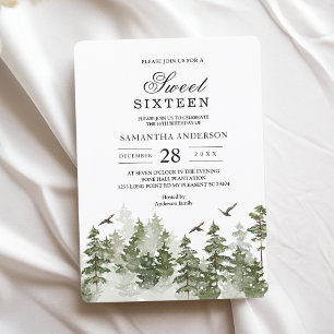 Invitation Forêt verte moderne d'hiver aquarelle avec neige