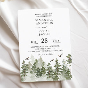 Invitation Forêt verte moderne d'hiver aquarelle avec neige
