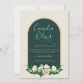 Invitation Forêt verte or blanc roses mariage d'hiver (Devant)