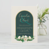 Invitation Forêt verte or blanc roses mariage d'hiver (Debout devant)