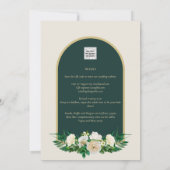 Invitation Forêt verte or blanc roses mariage d'hiver (Dos)