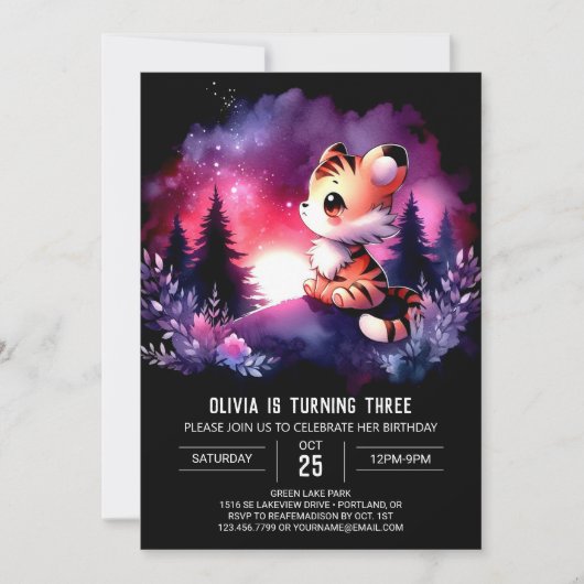 Invitation Forêt Whimsical Tiger Anniversaire (Devant)