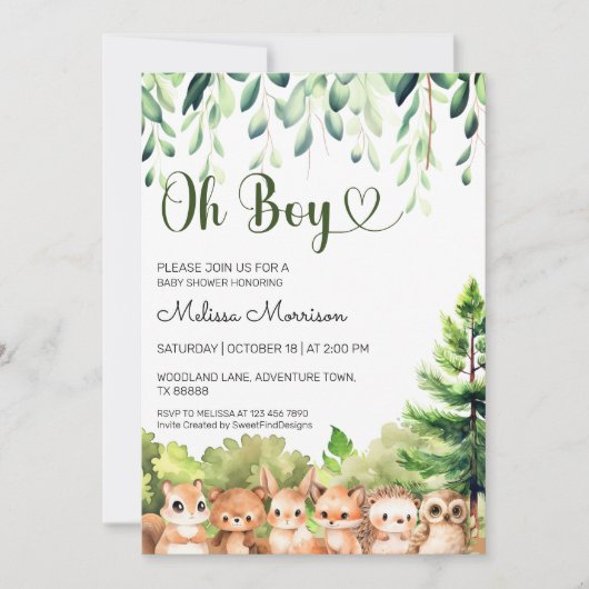 Invitation Forêt Wild Cubs Oh Boy Baby shower (Devant)