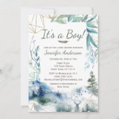 Invitation Forêt Woodland Gold Pays Deer Boy Baby shower (Devant)