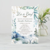 Invitation Forêt Woodland Gold Pays Deer Boy Baby shower (Debout devant)