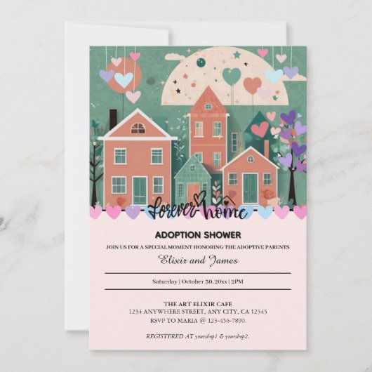 Invitation Forever Accueil Pastel Coeurs Adoption Foster Douc (Devant)