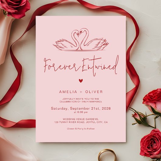 Invitation Forever Entwined Pink and Red Modern Wedding