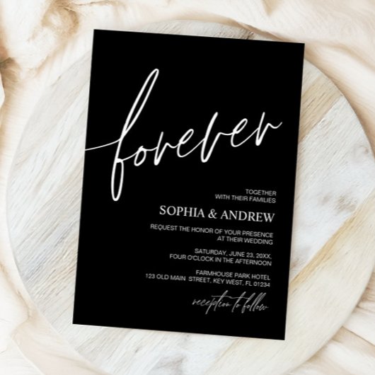 Invitation Forever Love Black & White Minimalist Mariage
