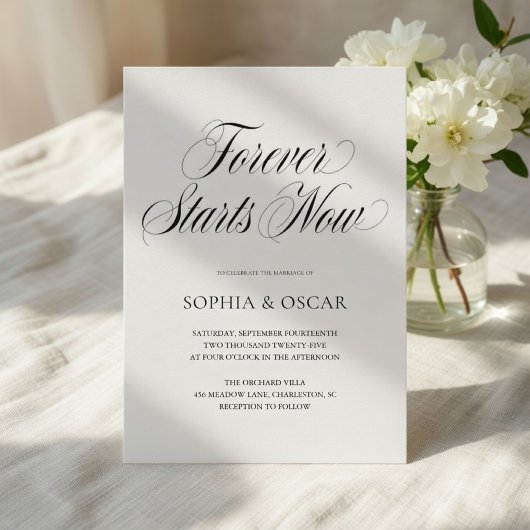 Invitation Forever Starts Now Mariage | Écriture Élégante