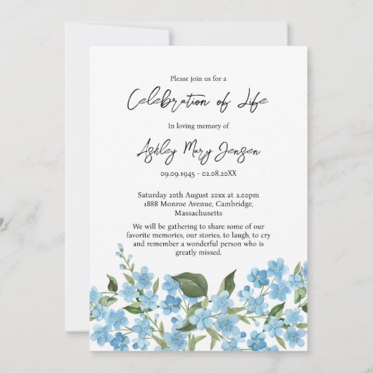 Invitation Forget me not Celebration of Life Photo Funeral  (Dos)