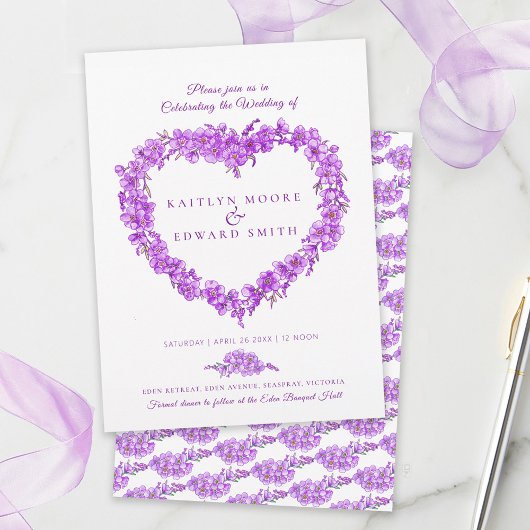 Invitation Forget-me-not heart art wedding purple white