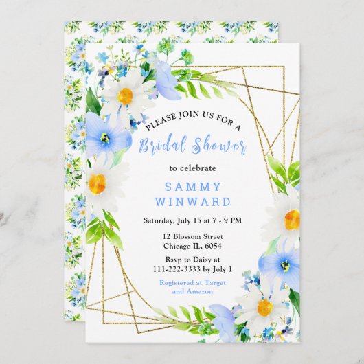Invitation Forget Me Nots and Daisies Bridal Shower (Devant / Derrière)