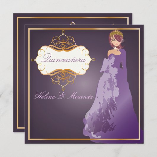 Invitation Forma Quinceañera/prune (Devant / Derrière)