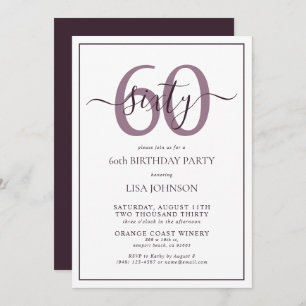 Invitation Formal 60e Anniversaire Plum violet Script classiq