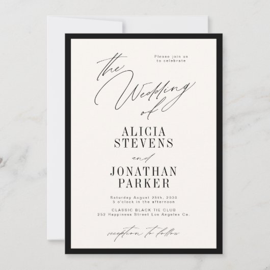 Invitation Formal black and ivory classic typography wedding (Devant)