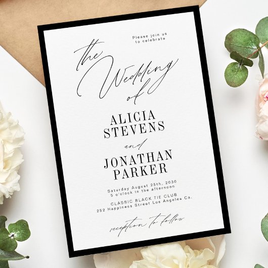 Invitation Formal black and white classic typography wedding