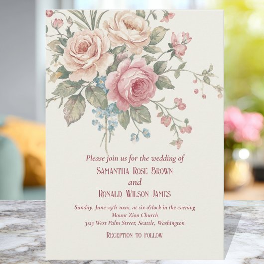 Invitation Formal Blush Pink Floral Elegant Rose Wedding
