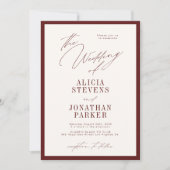 Invitation Formal burgundy ivory classic typography wedding (Devant)
