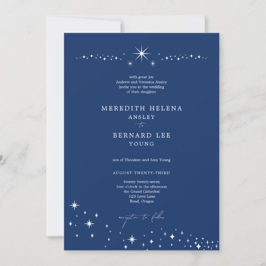 Invitation Formal Celestial Elegant Wedding Navy Blue (Devant)