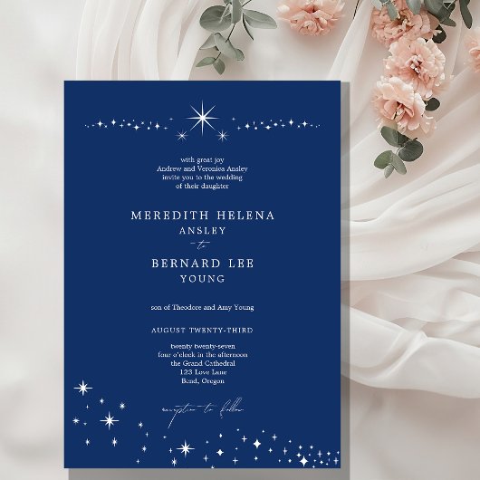 Invitation Formal Celestial Elegant Wedding Navy Blue