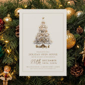 Invitation Formal Christmas Holiday Open House Gold Tree 