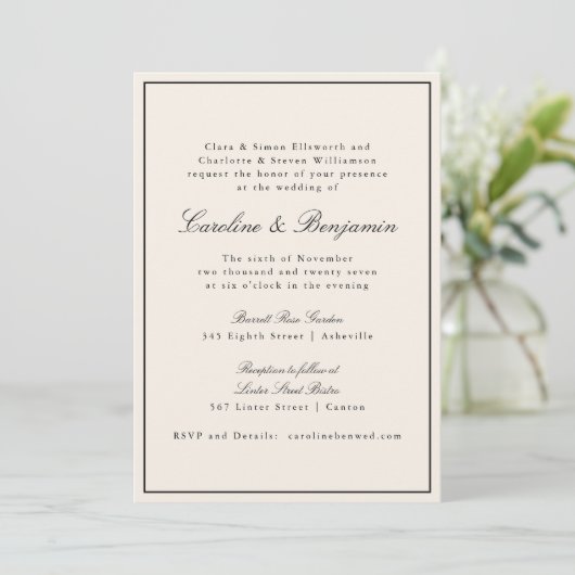 Invitation Formal Classic Bordure Script élégant Mariage ivoi (Debout devant)