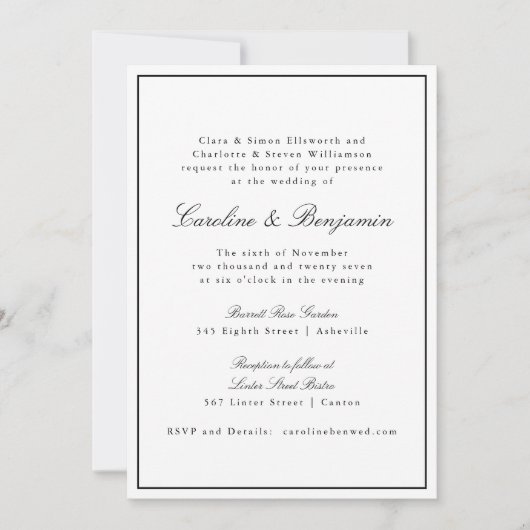 Invitation Formal Classic Bordure Script élégant Mariage RSVP (Devant)