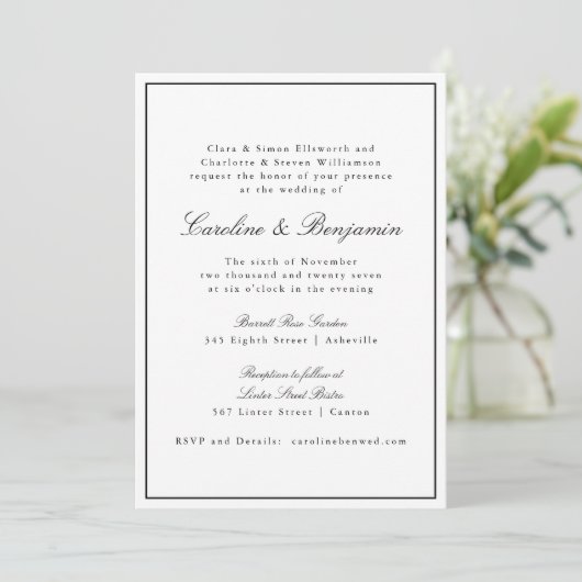Invitation Formal Classic Bordure Script élégant Mariage RSVP (Debout devant)