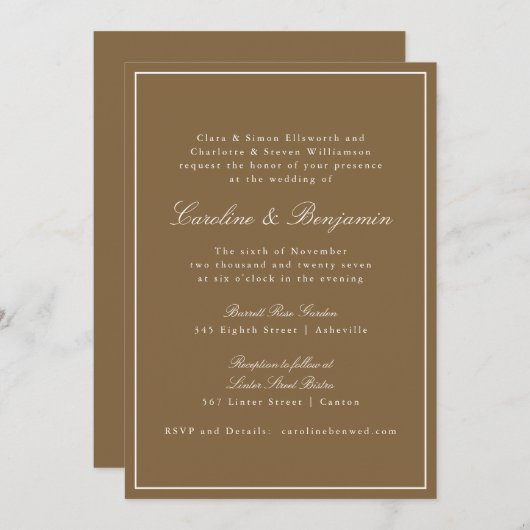 Invitation Formal Classic Chaud Script Brown Élégant Mariage (Devant / Derrière)