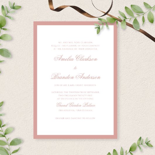 Invitation Formal Classic Dusty Rose Border Script Wedding