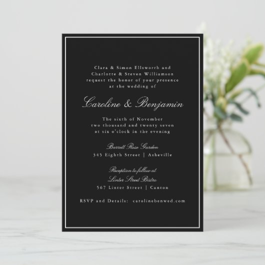 Invitation Formal Classic Noir Script élégant Mariage RSVP (Debout devant)