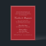 Invitation Formal Classic Red Script Elegant Wedding RSVP<br><div class="desc">This elegant wedding invitation features a rich red background paired with classic serif and script typography for a timeless, formal look. Designed for traditional, black-tie, or evening weddings, it sets a polished tone from the first impression. The clean layout highlights your names and wedding details clearly while feeling refined and...</div>