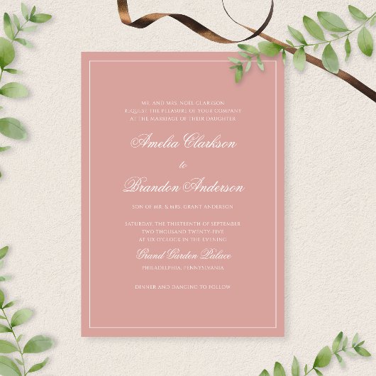 Invitation Formal Dusty Rose & White Border Script Wedding