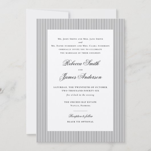 Invitation Formal Elegant Classic Black Stripes Wedding (Devant)
