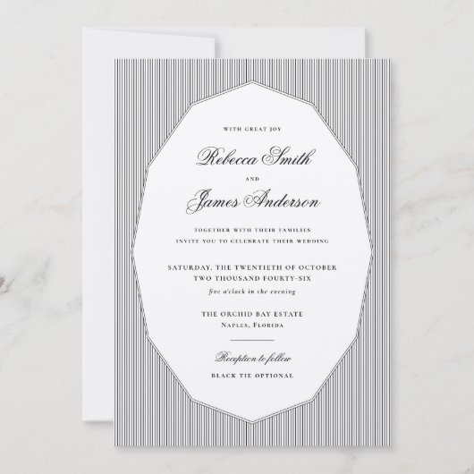 Invitation Formal Elegant Classic Black Stripes Wedding (Devant)