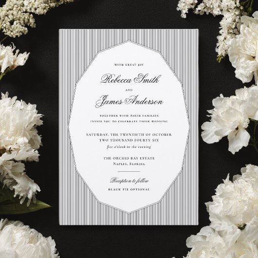 Invitation Formal Elegant Classic Black Stripes Wedding