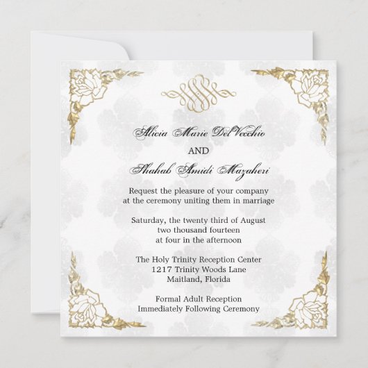 Invitation Formal Elegant Gold Accent Floral Maria (Devant)