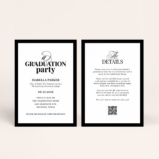 Invitation Formal Elegant Graduation Party | RSVP QR Code